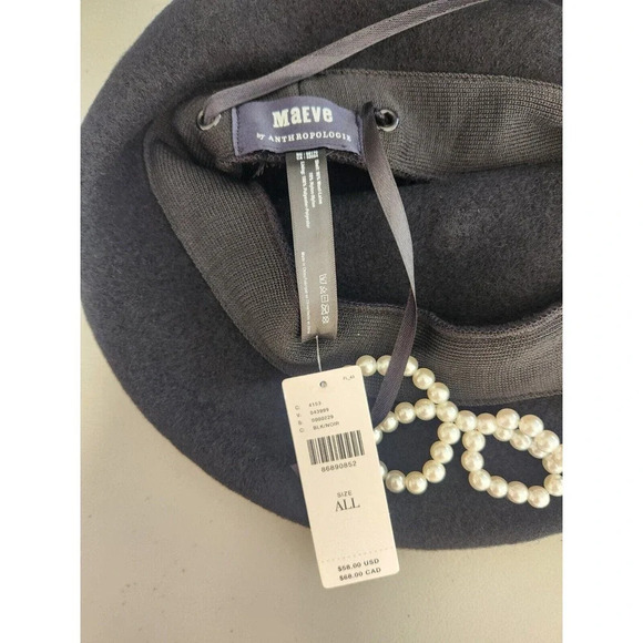 NWT Anthropologie Maeve Pearl Bow Beret One Size Black - Picture 7 of 16